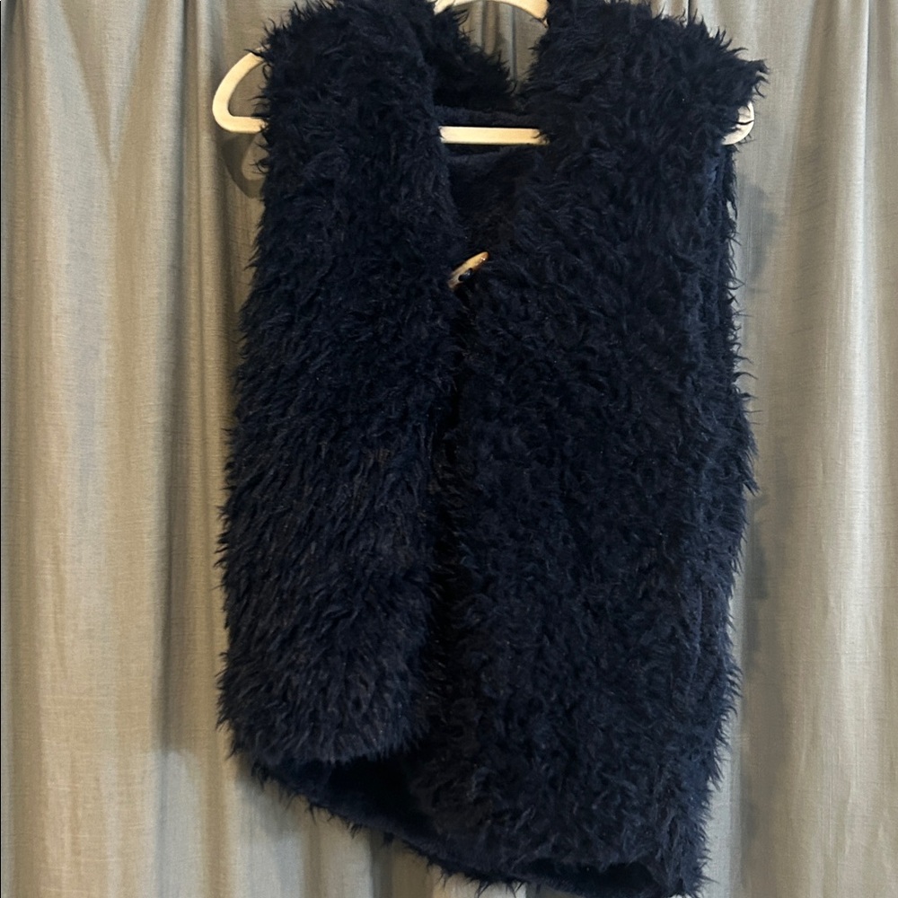 Source Unknown Navy Fuzzy hooded Vest boho
